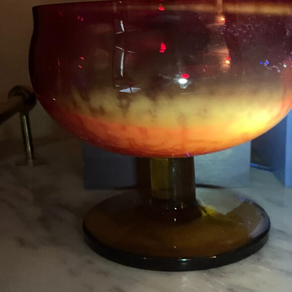 Vintage MCM Block Crystal Ruby And Amber Brandy Glasses With Cadmium Glow 1960's - Picture 7 of 17